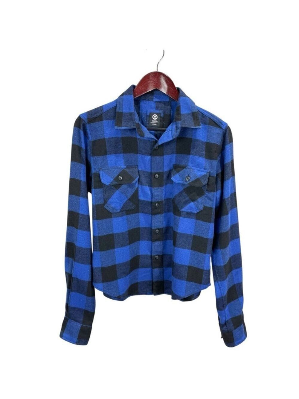 Amnesia Blue Buffalo Check Plaid Shirt Size S (fits Junior 12-14Y)